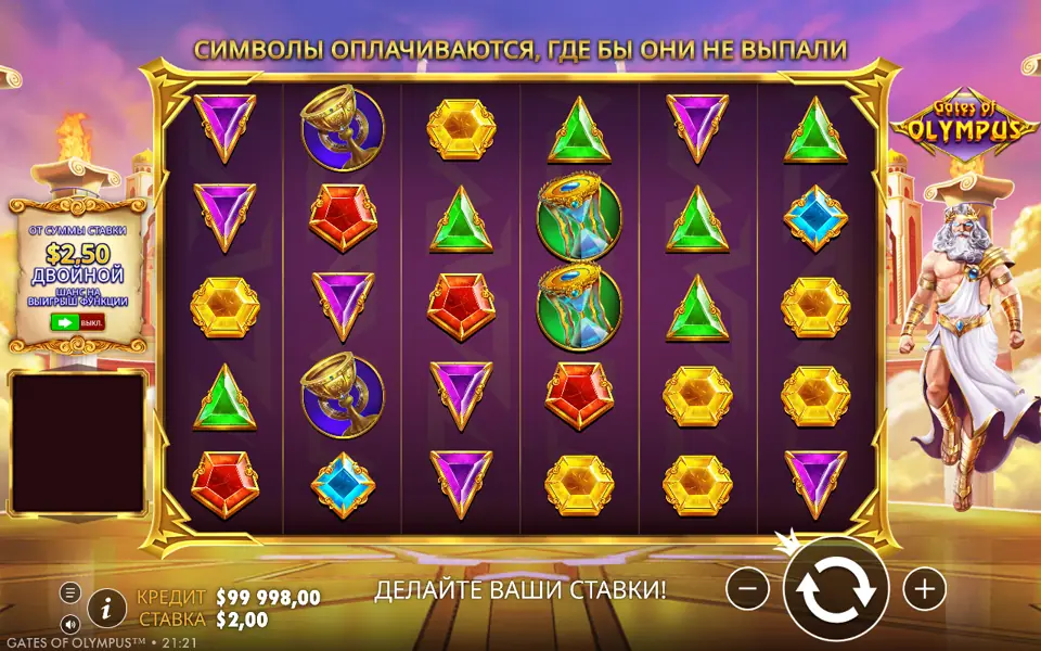 Gates of Olympus: каскад символов после выигрыша