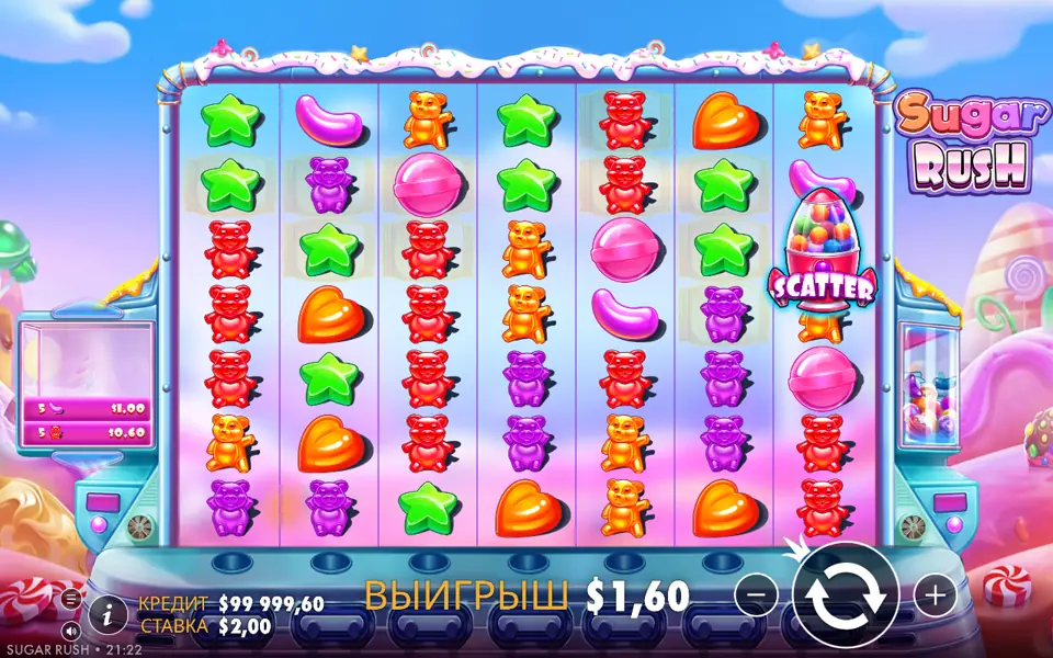 Sugar Rush: панель ставки и автоигра